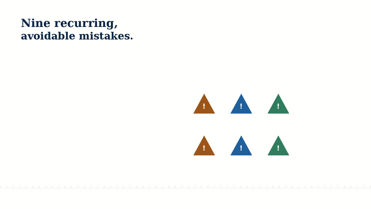 Illustration of warning icons representing common recurring index investing mistakes