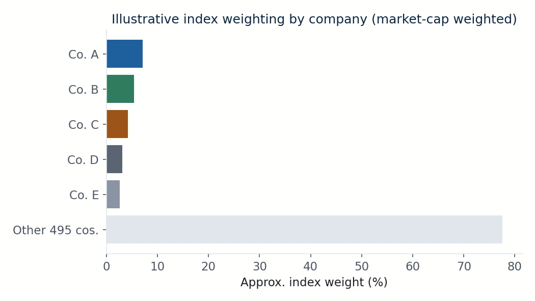 Diagram showing an index fund's holdings mirroring the weighting of companies in the S&P 500 index
